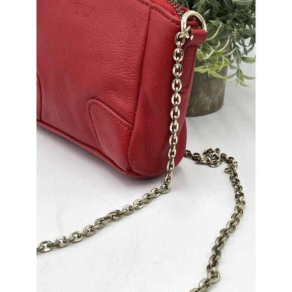 Perlina NY Red Pebbled Leather Small Crossbody Bag Gold Chain Monogram Lining - Picture 10 of 13